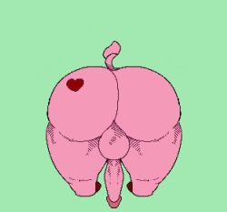 anthro ass balls big_ass big_butt big_penis butt_heart cartoon_network d0ncassidy digital_media_(artwork) genitals green_background heart male mammal mao_mao:_heroes_of_pure_heart penis pink_body pinky_(mao_mao) presenting presenting_hindquarters rear_view rhinoceros simple_background solo thick_thighs