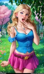 6+girls aroma_sensei bent_wrist big_breasts blonde_hair breasts busty cleavage curvaceous curvy curvy_figure cute cute_face digital_media_(artwork) eyebrows eyelashes eyes female female_focus fit fit_female fully_clothed hair haley_(stardew_valley) hips hourglass_figure human large_breasts legs light-skinned_female light_skin lips mature mature_female outdoors skirt slim slim_waist solo_focus standing stardew_valley thick thick_legs thick_thighs thighs top_heavy upper_body veiny_breasts voluptuous waist wide_hips