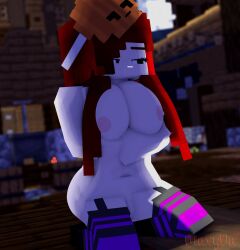 1girls 3d big_breasts blush erect_nipples female female_only green_eyes halloween horny_female human humanoid lifted_shirt masked_female max_welsh_(maxyda) maxyda mine-imator minecraft naked nude nude_female outside public public_nudity red_hair smile solo solo_female stockings tagme