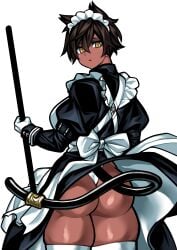 1girls ass big_ass big_butt blank_stare cat_ears cat_tail catgirl dark-skinned_female dark_hair dark_skin huge_ass huge_butt looking_at_viewer looking_back maid maid_uniform mao_(yuto_noirm08) original panties short_hair skirt skirt_lift thick_thighs thighhighs yellow_eyes yuto_noirm08