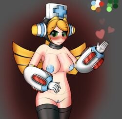 1girls android android_girl blue_nipples blush cinnamon_gaudille heart hentaifan25 mega_man mega_man_x mega_man_x_dive reploid robot robot_girl self_upload solo voluptuous