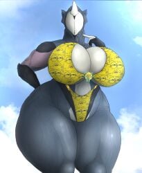 1girls big_breasts breasts coolmaster98 female huge_breasts no_humans saryn_(warframe) smooth_skin spongebob_squarepants spongebob_squarepants_(character) thick_thighs warframe wide_hips