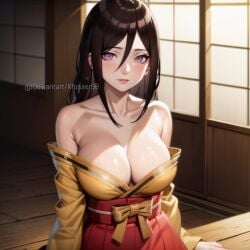 1girls ai_generated bare_breasts bare_chest bare_shoulders big_breasts blush boruto:_naruto_next_generations breasts brown_hair busty cleavage drunk female female_only huge_breasts hyuuga_hanabi japanese_clothes kfosser98 kimono kimono_pull lavender_eyes looking_at_viewer nai_diffusion naruto naruto_(series) no_bra sitting skirt solo solo_focus stable_diffusion