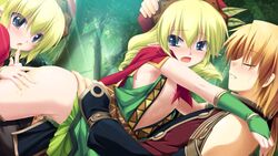 1girls 2boys blue_eyes crayanne crayl_(kamidori_alchemy_meister) eushully green_hair kamidori_alchemy_meister wilfred_dion