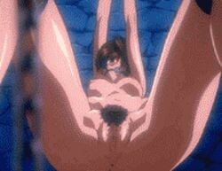 1girls animated animated_gif anus arms_above_head ball_gag bizarre_cage bondage breasts brown_eyes brown_hair chains female gag imminent_rape imminent_sex lowres nipples pubic_hair pussy ryouki_no_ori short_hair spread_legs suspended suspension uncensored unshaved_pussy