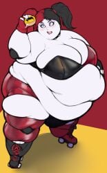 big_ass big_belly big_breasts big_butt chubby chubby_female fat harley_quinn huge_belly huge_breasts huge_butt huge_thighs latex obese overweight pewbutt skin_tight skindentation thick thick_thighs tight_clothing two_tone_hair weight_gain