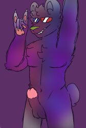 1boy 3d_glasses anthro bear bear_(game) body_fur claws claws_out furry glasses green_nose i_need_special_guest_r34 male male_focus male_only pawpads paws penis pink_tip purple_body purple_fur roblox roblox_game rockstar_(bear) sharp_teeth smile ursid ursine