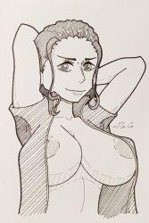 black_and_white breasts_out female female_only hands_behind hands_behind_head head nico_robin one_piece open_jacket plasticcollector post-timeskip sole_female tagme