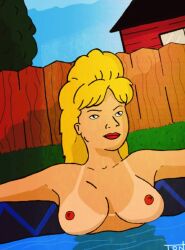 1girls bikini_tan blonde_hair breasts female female_only king_of_the_hill luanne_platter nipples pool solo tanline topless water