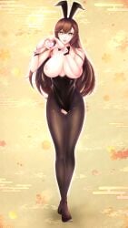 big_breasts black_hair breasts bunny_girl bunnysuit character_request edwardapcychu female female_only green_eyes original