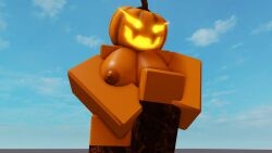 1girls 3d lampshaderr34 pumpkin pumpkin_head putting_clothes_on roblox robloxian stockings tagme