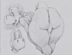 anus ass backsack balls bent_over genitals halo-pano hi_res looking_at_viewer looking_back male mario_(series) nintendo presenting presenting_hindquarters shell solo tail thick_thighs traditional_media_(artwork) yoshi