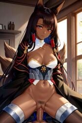 1boy 1girls ai_generated akagi_(azur_lane) azur_lane dark-skinned_female dark-skinned_male kitsune tagme vaginal_penetration