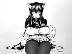 1girls :) animal_ear_fluff animal_ears arknights big_breasts big_thighs black_and_white black_stockings blush breasts busty clothing curvaceous curvy cute dem_legs ear_piercing female female_only fingerless_gloves fluffy_ears fluffy_tail giant_breasts gloves hair_between_eyes happy hips huge_breasts huge_thighs jacket large_breasts large_thighs legs long_hair long_sleeves looking_at_viewer massive_breasts massive_thighs monochrome pantyhose piercing posing seductive seductive_gaze seductive_look seductive_pose seductive_smile shorts sitting sketch smile solo solo_female tail texas_(arknights) thick_legs thick_thighs thighs tight_clothing voluptuous waist wasp_waist wide_hips wide_thighs wolf_ears wolf_girl wolf_tail