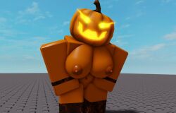 1girls 3d female female_only lampshaderr34 nude presenting_breasts pumpkin pumpkin_head roblox robloxian tagme