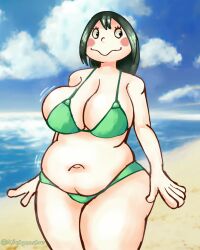 1girls 2023 amphibian amphibian_humanoid animal_humanoid ass beru_asui big_ass big_breasts bikini bikini_bottom bikini_thong black_eyes blush bra breasts chubby clothes digital_drawing_(artwork) fat female frog_humanoid green_bikini green_clothing huge_ass light_body light_skin long_hair milf minigonchar motion_lines my_hero_academia pussy sand seaside sideboob skindentation sky solo standing thick_thighs water