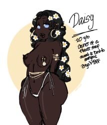 cute daisy daisy_(nahajjagun) dark-skinned_female dark_skin long_hair nahajjagun nipple_piercing original_character single_nipple_ring slim_thick small_breasts thick_ass thong