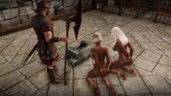 chopping_block dark-skinned_female execution executioner huge_ass huge_breasts impending_death nipples nude_female skyrim snuff the_elder_scrolls white_hair