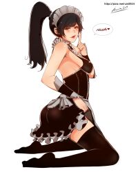 1girls black_hair black_hair_female butt_focus english_text female female_focus french_maid french_maid_nidalee hair_tied high_resolution highres league_of_legends looking_at_viewer maid maid_headress maid_outfit maid_stockings nidalee orange_eyes orange_eyes_female ponytail ponytail_female riot_games ruderuin ruin0924 simple_background skimpy skimpy_dress skimpy_outfit skirt skirt_lift solo solo_female solo_focus stockings teasing teasing_viewer text the_grind_series white_background