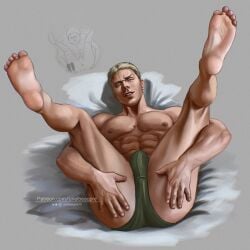 1boy abs attack_on_titan blonde_hair brown_nipples fat_ass feet feet_in_the_air gay green_underwear hands_on_ass male male_only muscular muscular_male muscular_neck no_pants nsfw pecs questionable reference_image reiner_braun ripped ripped_male shirtless short_hair solo spread_legs thighs tight_clothes tight_underwear toe_curl toes urielbeaupre veins veiny_arms veiny_hands