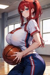 1girls ai_generated curvy curvy_female curvy_figure huge_breasts long_hair red_hair solo_female solo_focus stable_diffusion volleyball volleyball_uniform