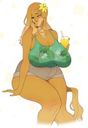 2020 accessory anthro beverage big_breasts breasts canid canine canis cherrikissu cleavage clothed clothing container cup curvy_figure digital_media_(artwork) dogmom domestic_dog female flower flower_in_hair hair hair_accessory hi_res holding_container holding_cup holding_object huge_breasts hunting_dog mabel_(cherrikissu) mammal mature_anthro mature_female plant saluki sighthound simple_background smile solo thick_thighs voluptuous white_background