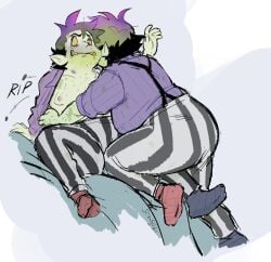 beetlejuice beetlejuice_(character) breasts climbing climbing_other clothed clothes dirty fat hairy man_boobs ripped_clothing ripping_clothing scantyvitus selfcest