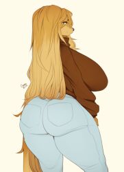2018 anthro ass big_breasts big_butt breasts canid canine canis cherrikissu clothed clothing digital_media_(artwork) dogmom domestic_dog female fully_clothed hair huge_breasts hunting_dog jeans long_hair mabel_(cherrikissu) mammal mature_anthro mature_female portrait rear_view saluki sighthound signature simple_background solo thick_thighs three-quarter_portrait white_background