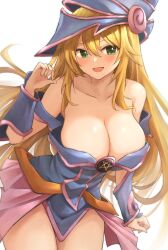 1girls absurdres b1ack_illust bare_shoulders black_magician_girl blonde_hair blue_headwear blush blush_stickers breasts choker cleavage collarbone cosplay dark_magician_girl dark_magician_girl_(cosplay) duel_monster female female_only green_eyes hair_between_eyes hat hexagram highres hoshii_miki idolmaster idolmaster_(classic) large_breasts long_hair looking_at_viewer open_mouth pentacle pentagram shoulders smile solo wizard_hat yu-gi-oh! yu-gi-oh!_duel_monsters