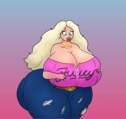 1girls big_ass big_breasts big_hips bimbo blonde blonde_female blonde_hair breasts_bigger_than_head caucasian caucasian_female cleavage denim denim_bottomwear denim_clothing denim_jeans dorito228 female female_only girl hyper_bimbo jeans laced_up_shirt