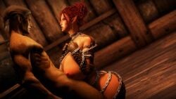 3d altmer areola areolae ass big_breasts big_nipples bigger_female bosmer breast_squeeze breasts breasts_bigger_than_head chain_leash chained chained_up chains curvaceous curvy curvy_body curvy_female curvy_figure dreads elf_ears elf_female elf_male foreplay gigantic_ass gigantic_breasts hairbun huge_ass huge_breasts large_areolae large_breasts muscular_male nipples paizuri penis_between_breasts queen_azara red_hair sex sex_slave shiny_skin skyrim slave slave_collar slavegirl the_elder_scrolls thick_thighs thighs titjob wet wet_skin wood_elf