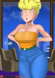 1girls armchair ass big_ass big_breasts big_butt blue_background blue_pants blush breasts chair charliejax city city_background cleavage clothed clothing dragon_ball dragon_ball_super dragon_ball_z dressed earrings female female_focus female_only large_breasts lipstick milf mother nipple_bulge nipples open_mouth orange_topwear panchy panchy_(dragon_ball) panchy_briefs smile smiling solo standing thick thick_ass thick_hips thick_legs thick_thighs thighs tongue wide_hips window yellow_hair