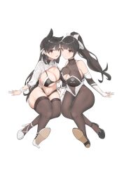 2girls animal_ears atago_(azur_lane) atago_(stunning_speedster)_(azur_lane) azur_lane black_shoes breasts duo female female_only footwear legwear light-skinned_female light_skin long_hair multiple_girls ponytail sakura_empire_(azur_lane) shoes simple_background takao_(azur_lane) takao_(full_throttle_charmer)_(azur_lane) thick_thighs thighhighs tied_hair white_shoes xinsaki