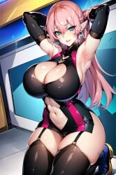 ai_generated azur_lane curvaceous curvy_female duke_of_york_(azur_lane) highres huge_breasts latex_suit long_hair looking_at_viewer pink_hair skin_tight stable_diffusion voluptuous voluptuous_female