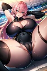 1girls ai_generated azur_lane curvaceous curvy_female curvy_figure duke_of_york_(azur_lane) female female_only huge_breasts latex_suit long_hair pink_hair skin_tight solo stable_diffusion