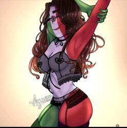 1girls amber_eyes ayumisart brown_hair countryhumans countryhumans_girl female female_only legwear lingerie long_hair mexico_(countryhumans) multicolored_body multicolored_skin red_lipstick simple_background