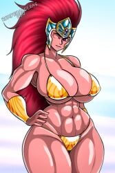 1girls abs beach bikini female female_only female_space_marine genderswap_(mtf) imperium_of_man magnus_the_red primarch red_skin rompecaderasgod rule_63 solo solo_female thousand_sons warhammer_(franchise) warhammer_40k