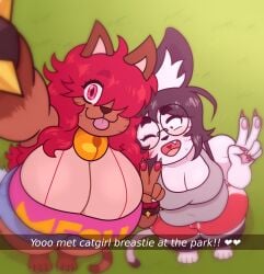 anthro armpits big_breasts breasts dapper_little_arts female furry glasses huge_breasts pink_eyes red_hair round_glasses selfie snapchat tagme tail v_sign