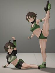 ai_generated ass brown_hair bun_huggers dc dc_comics dcuaom excercise female female_only green_clothing green_eyes green_hair green_lantern_(series) jessica_cruz justice_league_x_rwby:_super_heroes_and_huntsmen rwby short_hair shortstack stable_diffusion thick_thighs thighs track_suit track_uniform