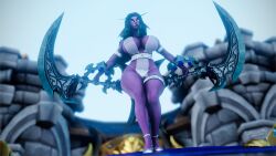 1girls 3d blizzard_entertainment green_hair heroes_of_the_storm high_heels huge_breasts night_elf purple_skin snoopz solo stockings thick_thighs tyrande_whisperwind warcraft wide_hips world_of_warcraft