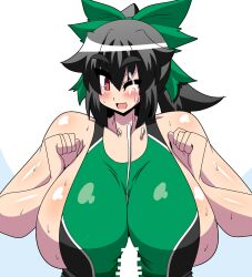 akasode_(tyaramu) competition_swimsuit cum ejaculation ejaculation_between_breasts huge_breasts paizuri paizuri_under_clothes swimsuit touhou utsuho_reiuji