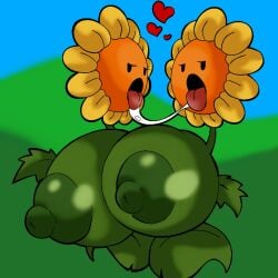 ahe_gao big_breasts breasts conjoined cyanu dendrophilia female flora_fauna grey_body humanoid kissing massive_breasts multi_head petals plant plant_girl plant_humanoid plantie plants_vs_zombies saliva siamese sunflower sunflower_(pvz) sunflowers twin_sunflower_(pvz) twins yuri