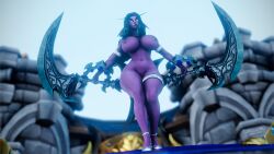 1girls 3d blizzard_entertainment green_hair heroes_of_the_storm high_heels huge_breasts night_elf purple_skin snoopz solo stockings thick_thighs tyrande_whisperwind warcraft wide_hips world_of_warcraft