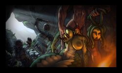 1boy 3girls apode areola background_characters big_breasts blood breast_grab breasts cave clothed clothing corpse death decapitation deepthroat digital_media_(artwork) draconcopode duo duo_focus erection european_mythology fellatio female female_death female_penetrated fire genitals gore gorgon greek_mythology green_body green_scales green_skin guro gurochanop hair_grab hand_on_breast hi_res huge_breasts human humanoid lamia legless living_hair male male/female male_penetrating male_penetrating_female mammal medusa melee_weapon monster_girl_(genre) multiple_deaths muscular muscular_male mythology naga navel neck_fucking necrophilia nipples nude open_mouth oral partial_male penetration penile penile_penetration penis perseus petrification pseudo_hair pussy red_eyes reptile scales scalie serpentine sex shield snake snake_hair snuff split_form straight sword throat_fuck touching_hair weapon