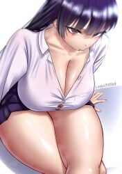 1girls absurd_res aged_up black_hair boku_no_kokoro_no_yabai_yatsu breasts brown_eyes cleavage crossed_legs female female_only hi_res lamp199812031 laowei large_breasts light-skinned_female light_skin looking_at_viewer mommy skirt solo thick_thighs thighs voluptuous_female yamada_anna