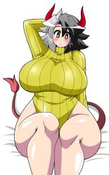 akasode_(tyaramu) cow_girl hand_behind_head horns huge_breasts milf sweater tail thick_thighs touhou urumi_ushizaki