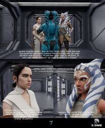 3d 3girls ahsoka_tano alien alien_girl alien_humanoid athletic athletic_female big_breasts blue-skinned_female blue_body blue_skin breasts busty cleavage clone_wars clothed comic curvaceous curvy davidshane english_text eyebrows eyelashes eyes female female_focus female_only fit fit_female hallway hips hourglass_figure huge_breasts human humanoid indoors large_breasts legs light-skinned_female light_skin lips lower_body lucasfilm orange-skinned_female orange_body orange_skin original_character page_7 rear_view rey senna_ghura standing star_wars star_wars_rebels tentacle_hair the_clone_wars:_season_seven thick thick_legs thick_thighs thighs togruta top_heavy twi'lek upper_body voluptuous waist wide_hips