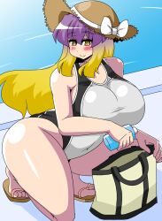 akasode_(tyaramu) bag gradient_hair hijiri_byakuren huge_breasts pool swimsuit touhou