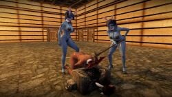 3d animated blood blue_skin bunny_ears corpse dark-skinned_female dark_skin decapitation demon_girl demon_horns execution executioner gore guro heart_pasties huge_ass huge_breasts skyrim sound tagme the_elder_scrolls video