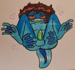 amphibia amphibian anne_boonchuy anthro ass blue_body chimeracocks frog futanari genitals hand_on_butt hearts_around_body hi_res intersex membrane_(anatomy) penis presenting presenting_hindquarters small_penis solo webbed_feet young